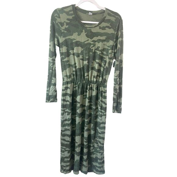 *NWT* Old Navy Long Sleeve Waist Defined Olive Camouflage Midi Dress Size S soft - Picture 4 of 5